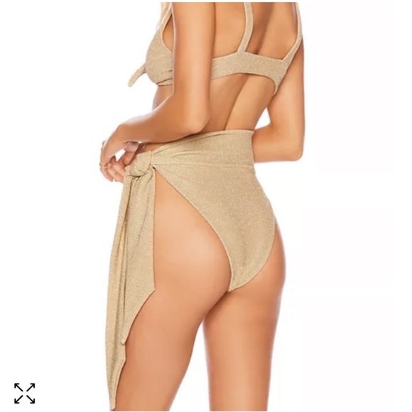 NWT Beach Riot Grace Halter Tie Bikini Top | Gold Shimmer - Picture 3 of 12